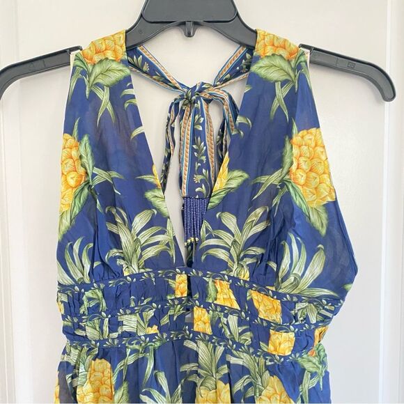 Anthropologie Farm Rio Pineapple A-Line Sleeveless Halter Midi Dress - Picture 3 of 6